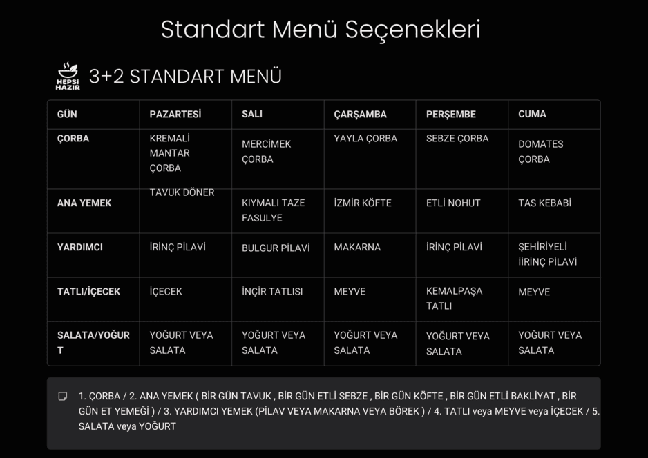 3+2 Standart Menü