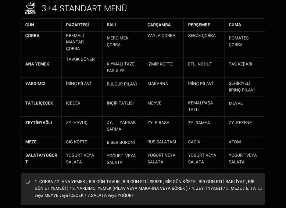 3+4 Standart Menü